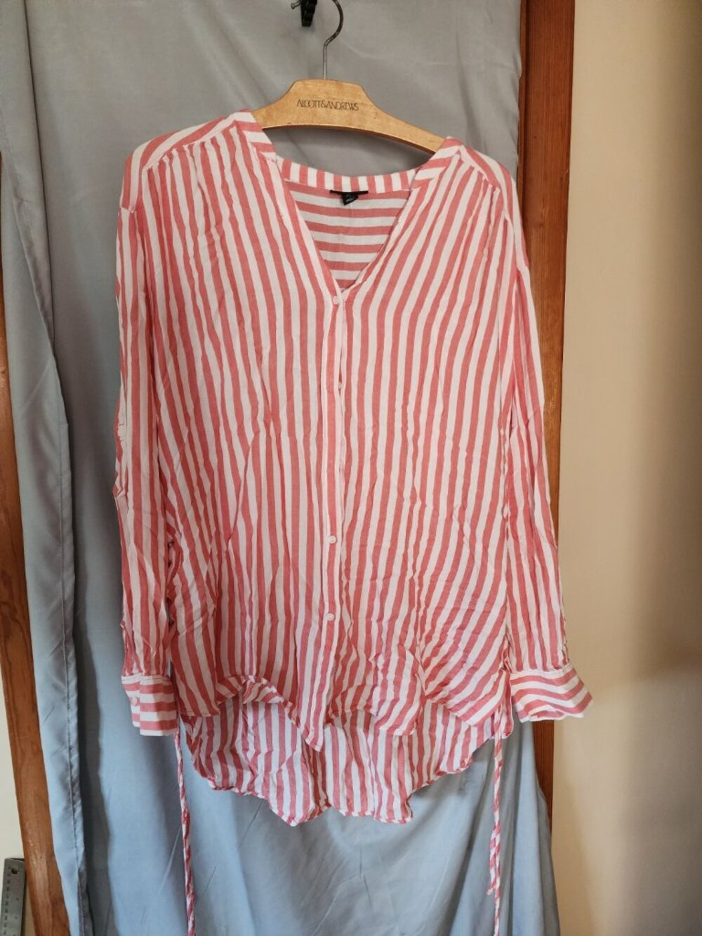 a.n.a. Coral White Striped Lace-Up Side Blouse Size Large